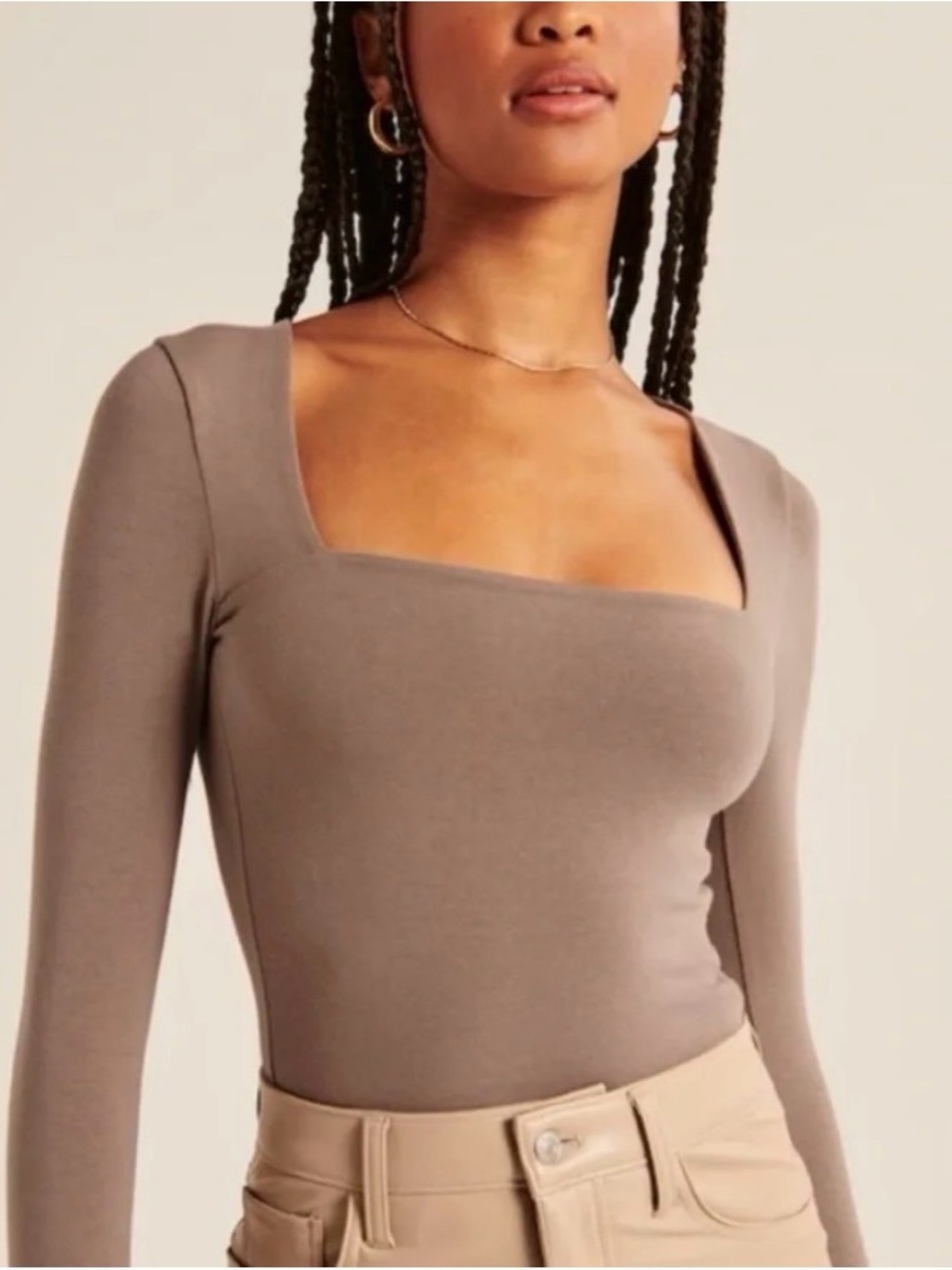 Abercrombie & Fitch Brown Square Neck Long-Sleeve Bodysuit Medium Soft A&F